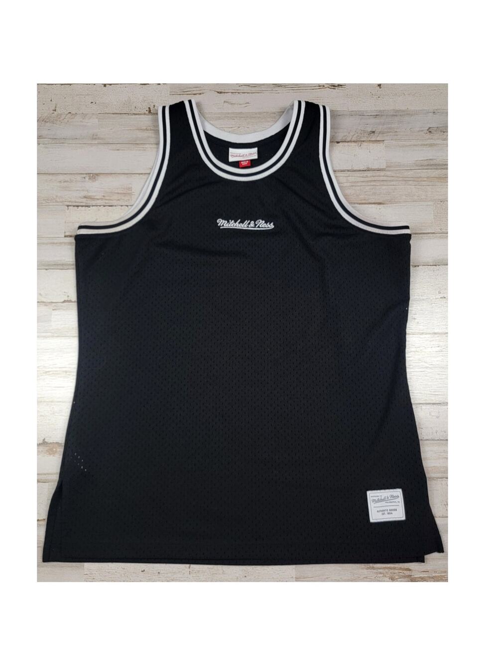 Mitchell & Ness Tank Top Men's L Jersey Style Shirt Black White Trim Embroidered
